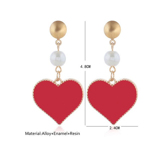 LRC Anting Tusuk Fashion Drop Of Oil Hit Color Love Pearl Alloy Earrings A60538