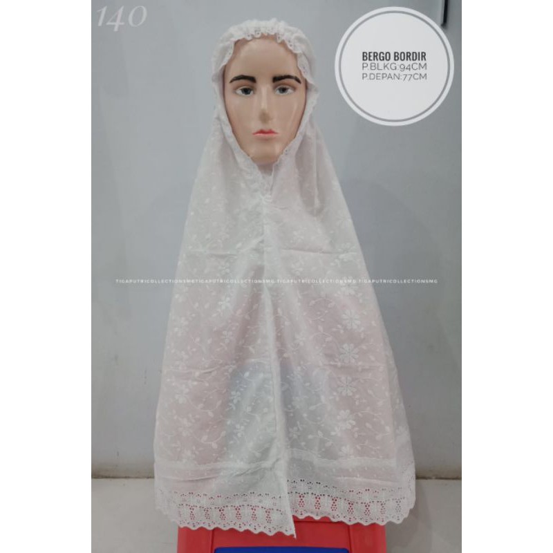 bargo kerudung jilbab putih ihram ihrom bordir Xl