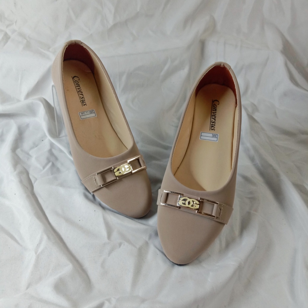 Sepatu Flatshoes Wanita Terbaru 2022 | Flat Shoes Cewek Spatu Balet Termurah-Krem