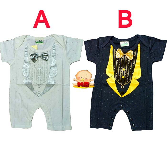 Baju Bayi laki Laki Romper Jumper Bayi Tuxedo Dasi Bruno