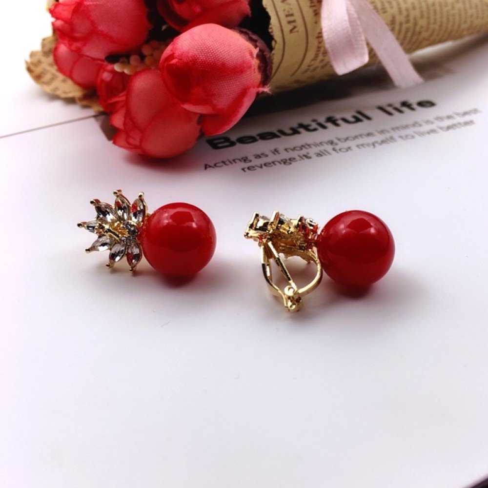 Anting Klip Tanpa Tindik Hias Mutiara Imitasi Warna Merahputih Untuk Wanita