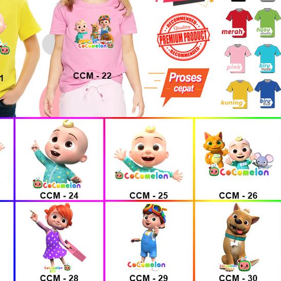 ✭ Kaos / Baju ANAK COCOMELON COCO MELON BANYAK MOTIF (FREE NAMA) - Kaos Putih, Size 0 (6-12bln ♣