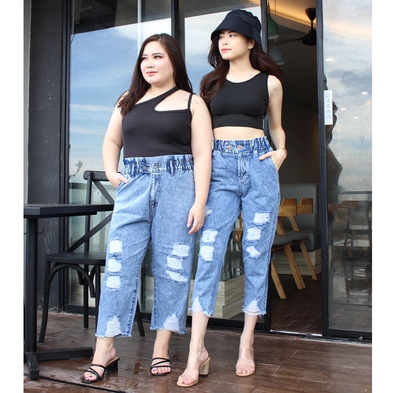 CELANA JEANS WANITA 7/9 BF RUBBER RIPPED SERIES