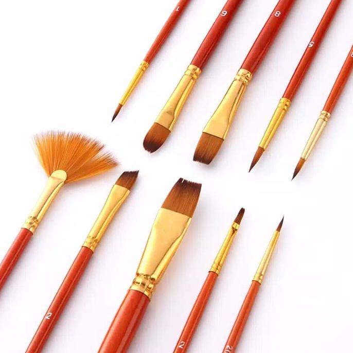 

Baru! Kuas Lukis Cat Air Akrilik Set 10 Pcs Oil Paint Brush - Orange Termurah