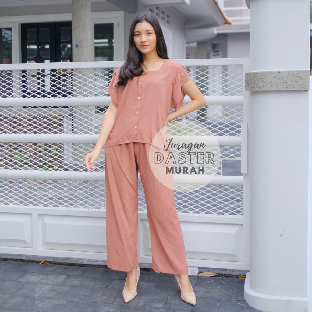 SETELAN SUMMER POLOS BAHAN RAYON FIT TO XL | ONESET RUFFLE POLOS BAHAN RAYON | ONESET CHACHA BAHAN RAYON | PIYAMA WANITA SUMMER BAHAN RAYON LD 120 | ONESET CELANA KULOT PANJANG WANITA BAHAN RAYON PREMIUM