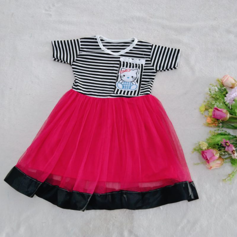 Dress anak 2 3 Tahun cewek perempuan gaun strip tutu HK SAKU sayuna