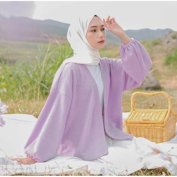 Laura balon Cardigan pusatgrosir_solo/ outer cardy MOSSCREPE termurah kekinian hits