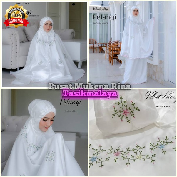 NEW MOTIF - Mukena Dewasa Sutra Satin Bordir Velvet Pelangi Original