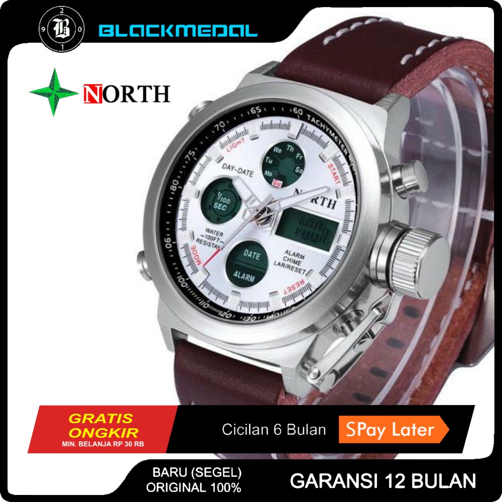 North n 6022 Lampu Latar Sport Pria Militer LED Jam Tangan Pria Military Watch Tahan Air