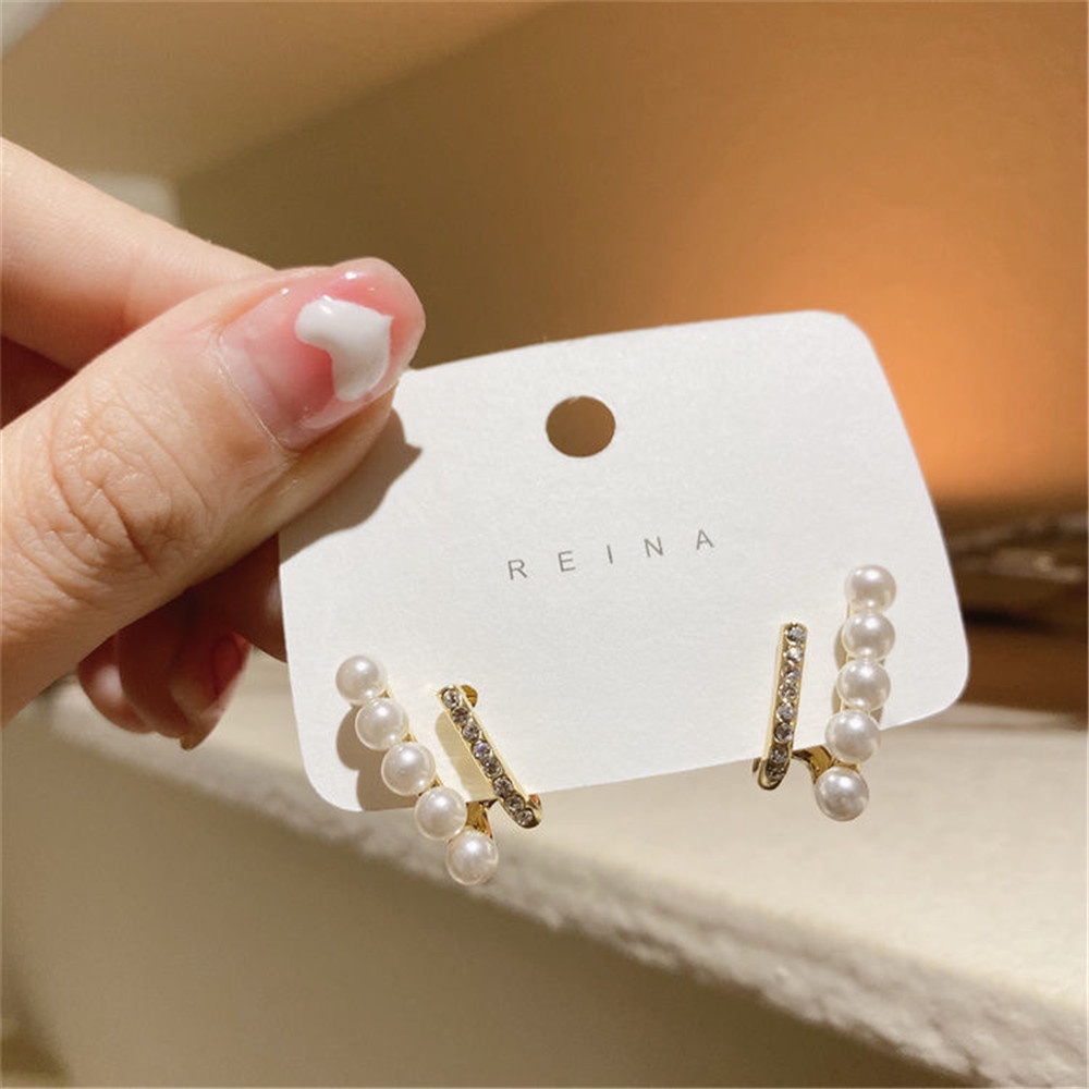 【COD Tangding】Anting Mutiara Zirkon Ganda Serbaguna Gaya Retro Perancis Untuk Wanita