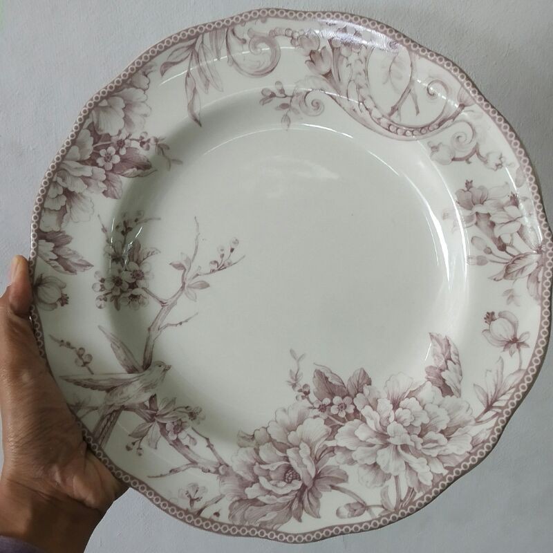 PURPLE ADELAIDE DINNER PLATE PIRING KERAMIK HIAS SANGO CANTIK MOTIF VINTAGE BURUNG HIASAN PAJANGAN