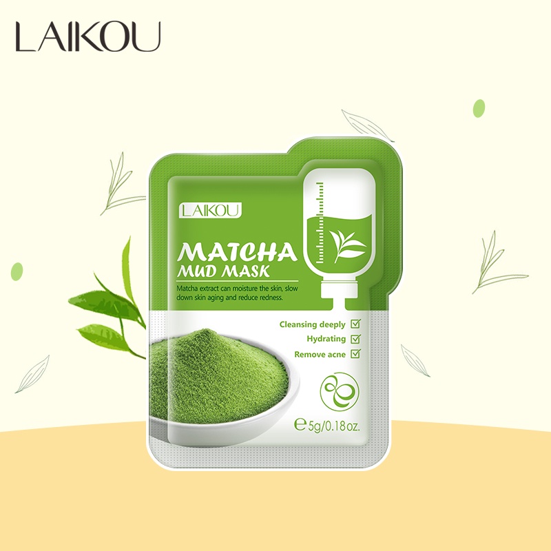 LAIKOU Mud Mask Matcha Membersihkan Mengontrol Minyak Mengurangi Jerawat Komedo 1pc