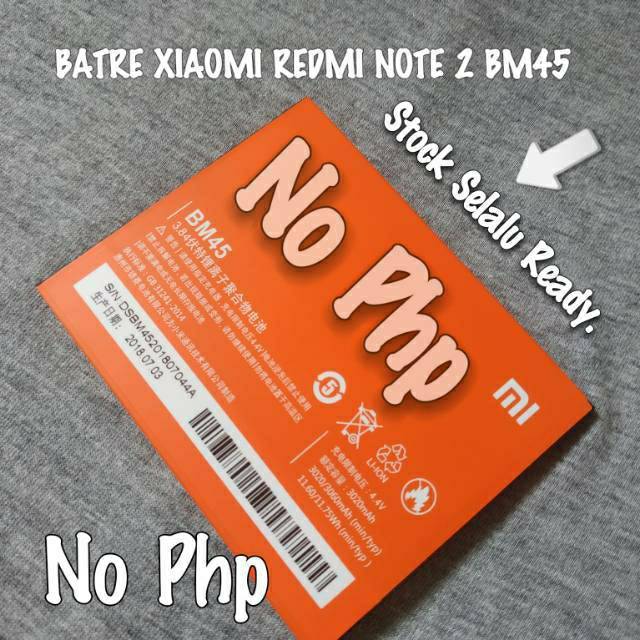 BATERAI BATRE XIAOMI REDMI NOTE 2 ORIGINAL BM45