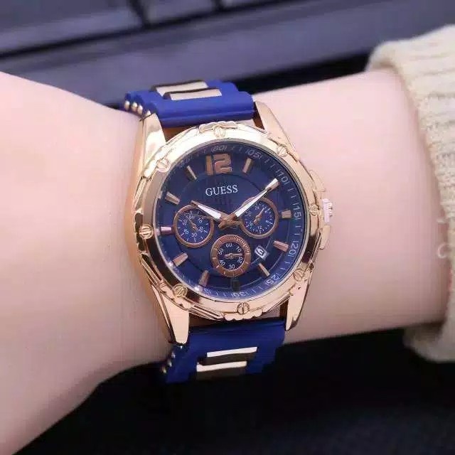 Jam Wanita jam tangan wanita GUESS Tali karet chrono off - Biru, 3.5cm New Arrival JamTangan Bergara