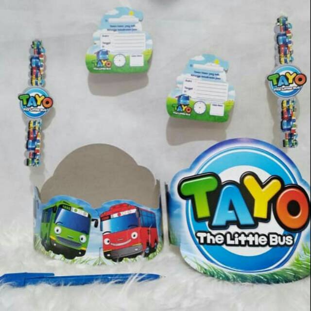MarMon Topi capil TAYO SET undangan+topi+gelang ultah