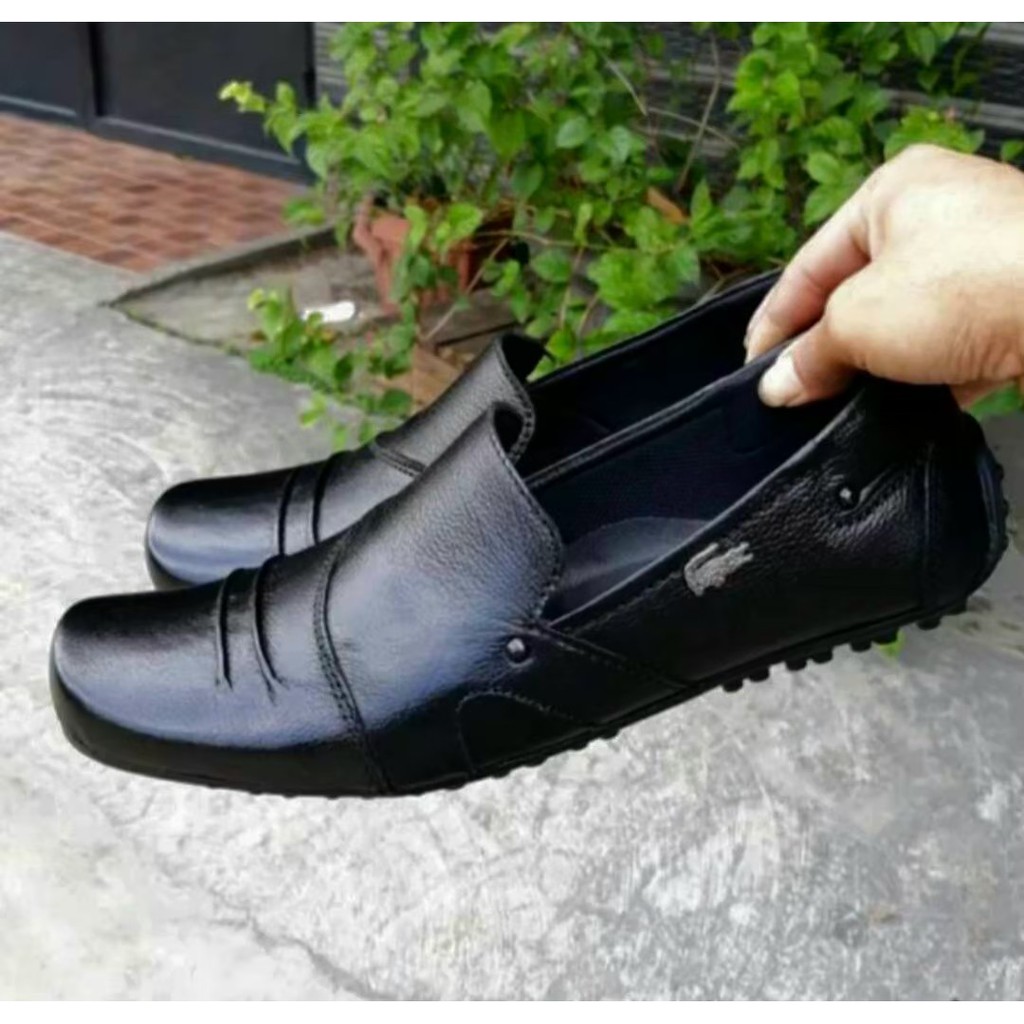Sepatu Slip On Pria LACOSTE caplin Kulit asli warna hitam dan coklat