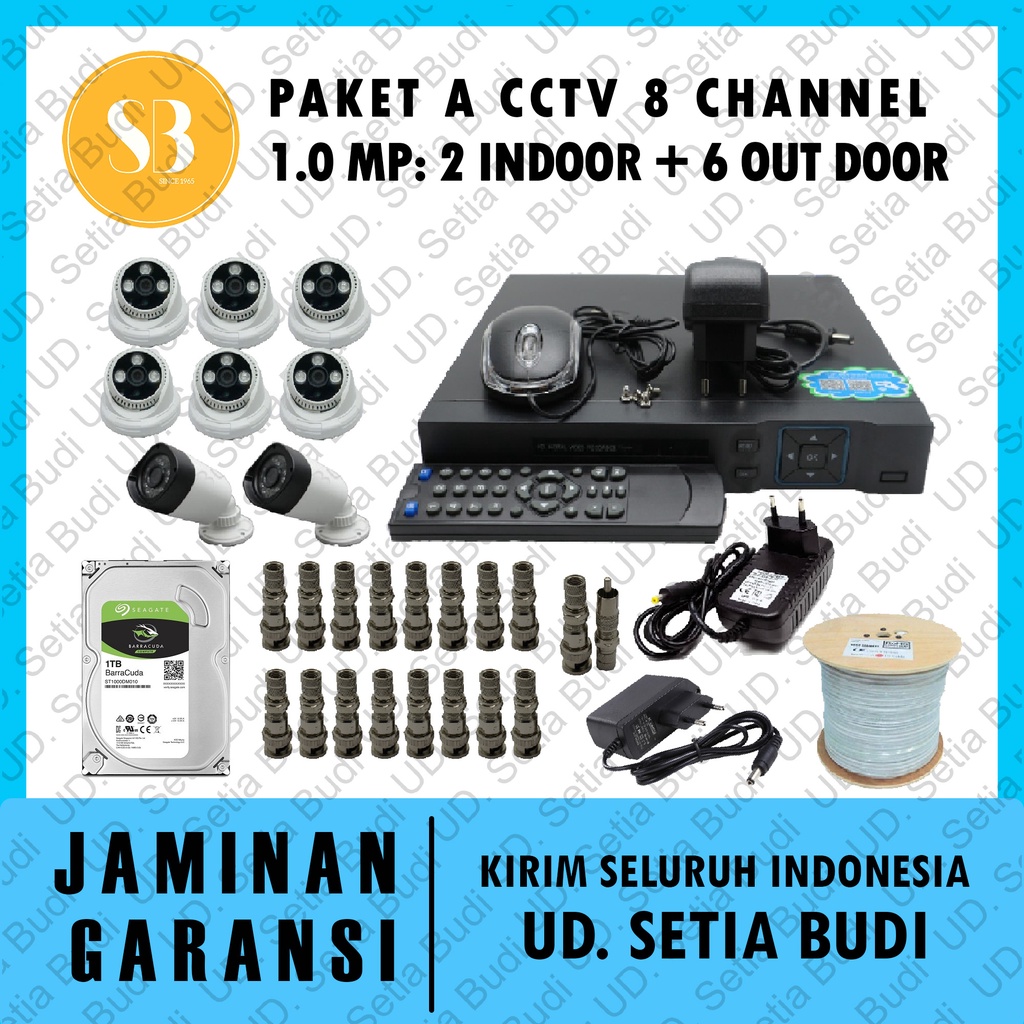 Promo Paket A CCTV AHD 8 Channel 1.0 MP: 2 Indoor dan 6 Outdoor