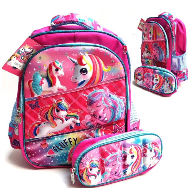 TAS ANAK CEWE UNICORN EMBOSS IMPORT 2in1