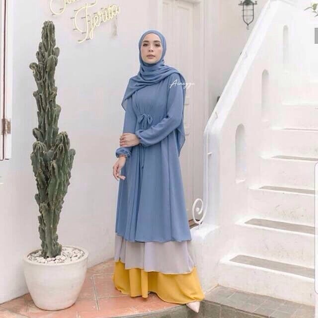 QINARA MAXI WD Bahan CERUTY MIX FURING Gamis Muslim Wanita Modern 2022