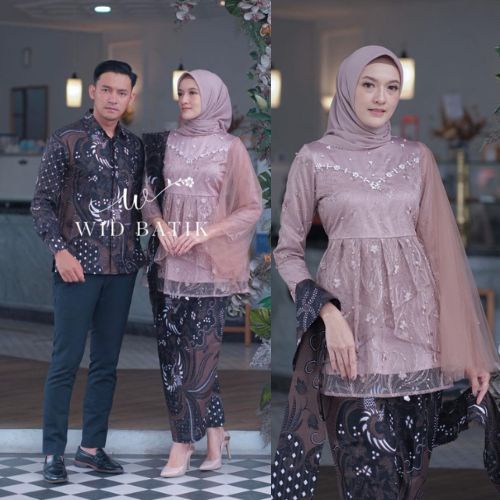 KHANSABATIK READY JUMBO! SET KEBAYA COUPLE MECCA KEMEJA BATIK KEBAYA BRUKAT TILE MUTIARA KUALITAS PREMIUM TERBARU 2022