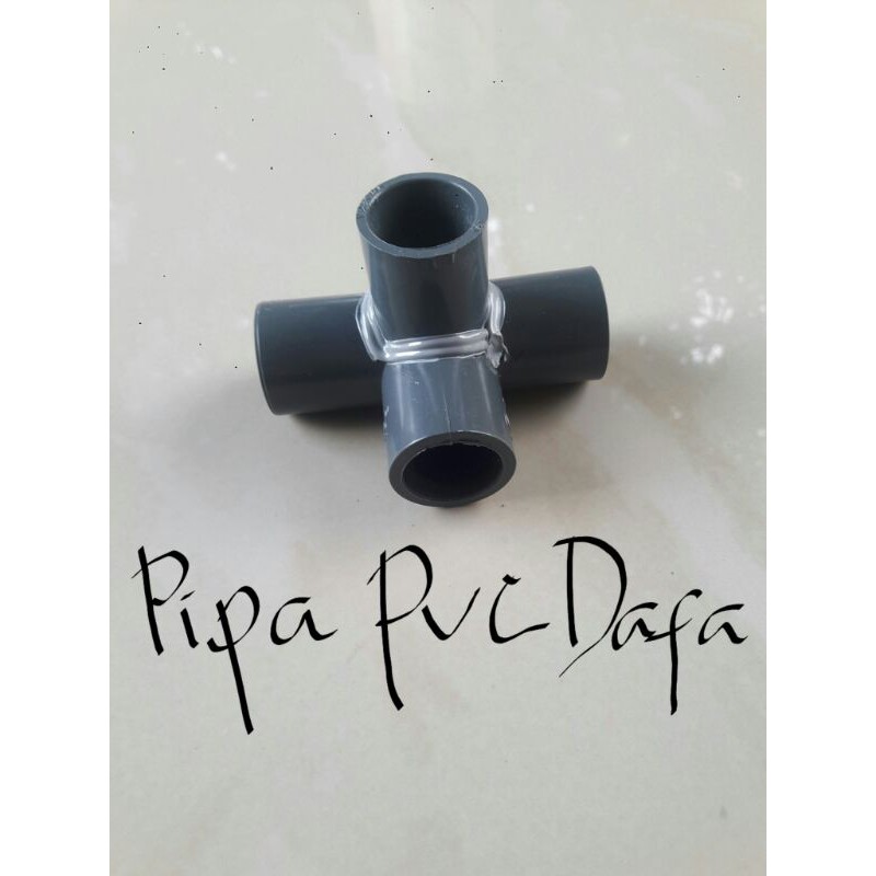 tee 4 way 1/2 inch abu abu konektor pipa 4arah sambungan pipa fitting