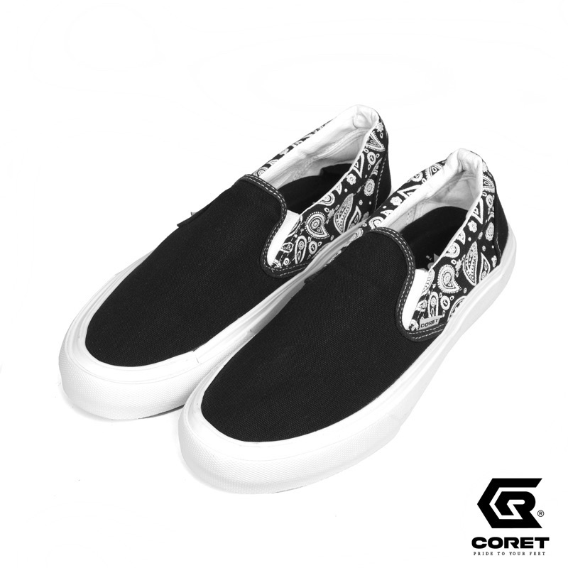 SEPATU SLIP ON CORET VULCANIZED BLACK WHITE