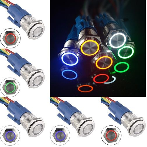 16mm Switch with Ring LED Saklar Metal Stainless Push Button Self Locking Plus  konektor Kabel Set Waterproof Mengunci On Off On