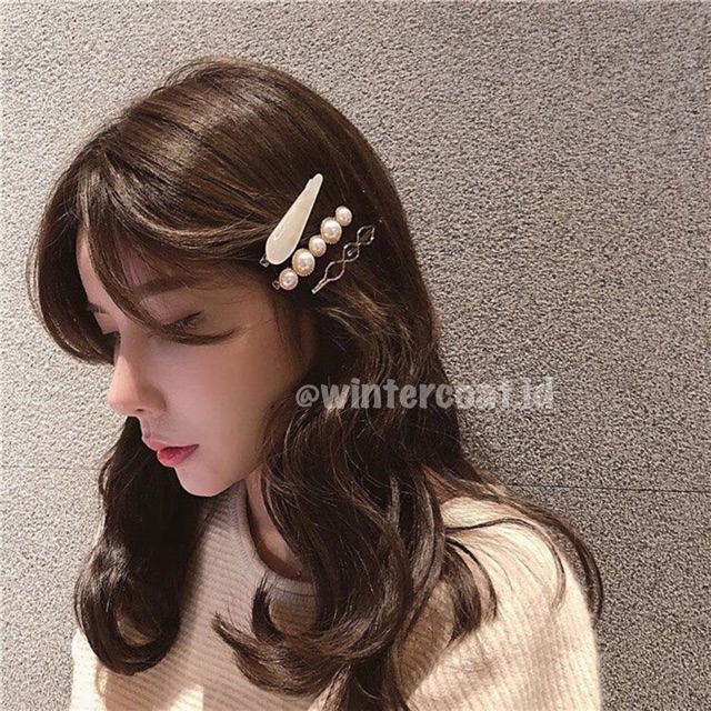 READY INDONESIA 3pcs Marble hair clip pearl hairpin jepit rambut korea marble set mutiara hairclip