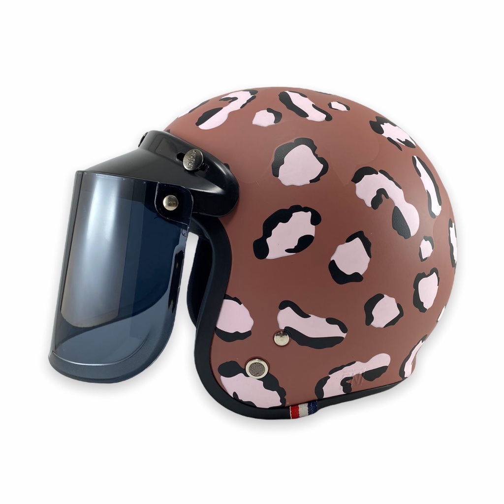 Helm Bogo Full Leher Dewasa Motif Leopard SNI Aesthetic