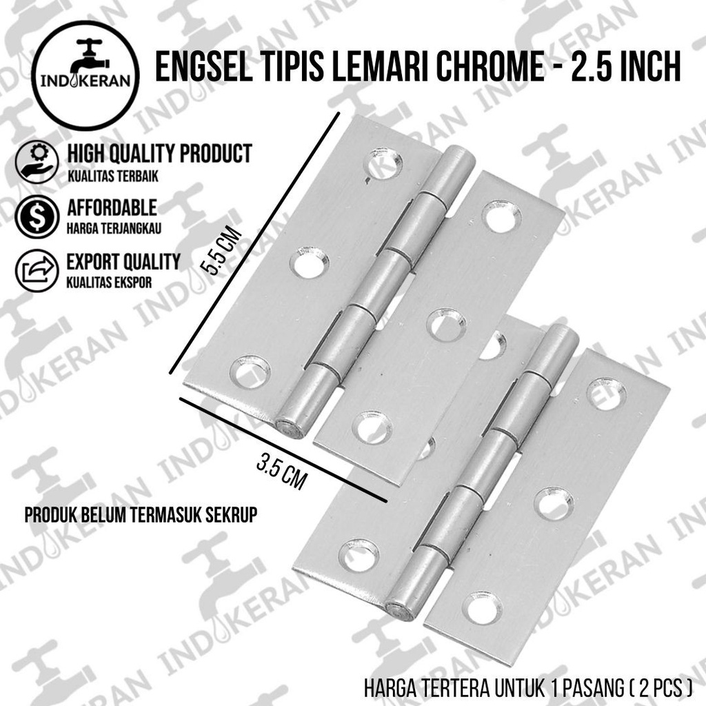 INDOKERAN - Engsel Tipis Lemari Chrome - 2.5 Inch