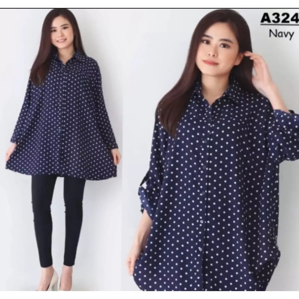 Kemeja Polkadot Jumbo 3XL LD 120 Kemeja Kerja Kemeja Kasual Kemeja Murah Kemeja Formal Kemeja Wanita