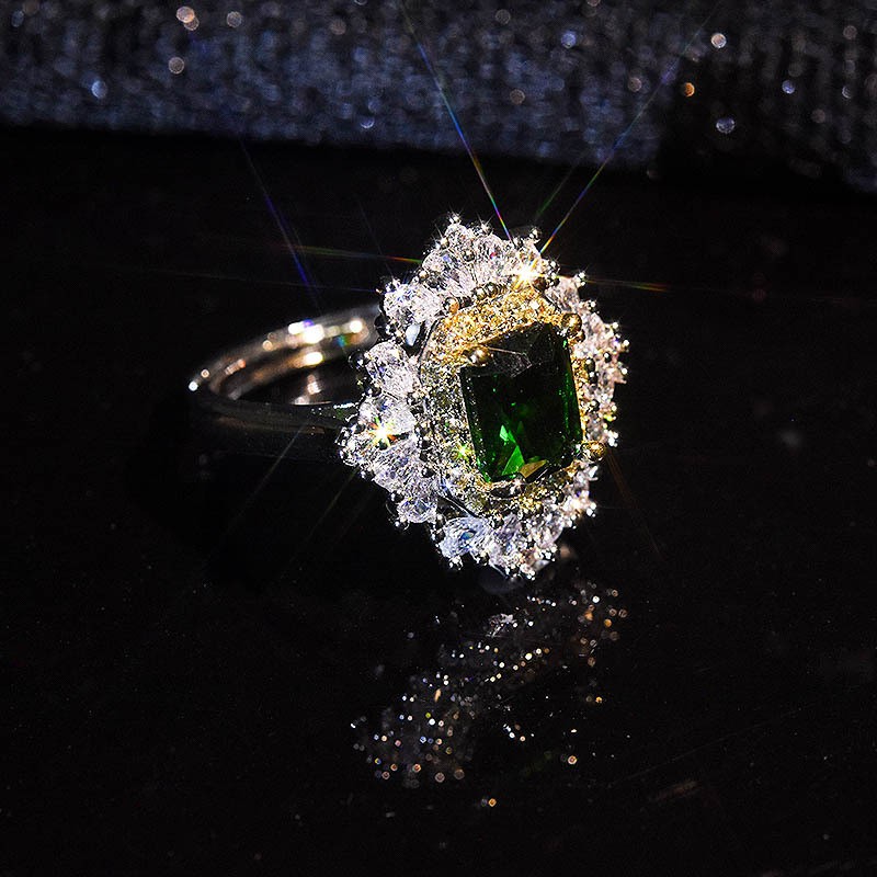 925 Perak Emerald Kuning Sapphire Cincin Wanita Pertunangan Cincin Adjustable Perhiasan