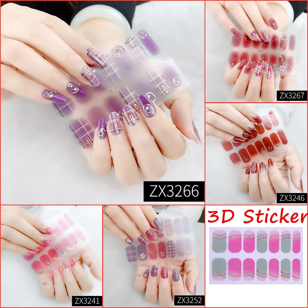 ZX 14Pcs/Set Stiker Kuku 3d Desain Bermotif High End Berlian Mutiara Permata Warna-Warni Untuk Tempel Tahan Air Tahan Lama Menicure Stickers Korea Self Adhesive Fashion Sticker kuku Full Aksesoris Dapat Kupas Mudah Digunakan Dan Dilepas Anti Air Nail Art