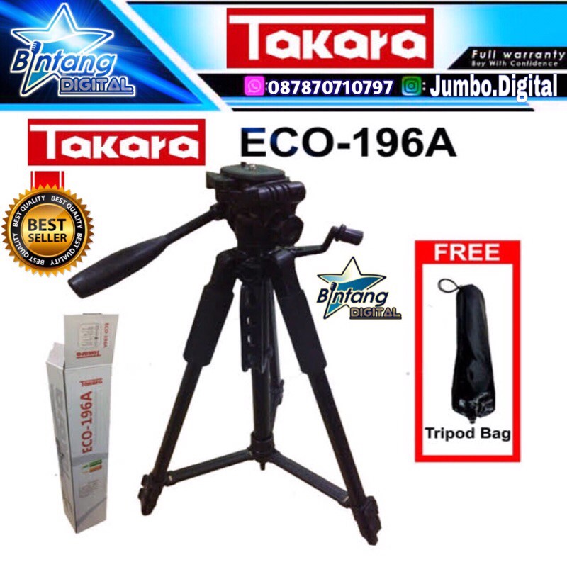Tripod Takara 196A Tripod kamera Dslr Mirrorless Smartphone / Tripod Kamera Murah Takara Eco 196a