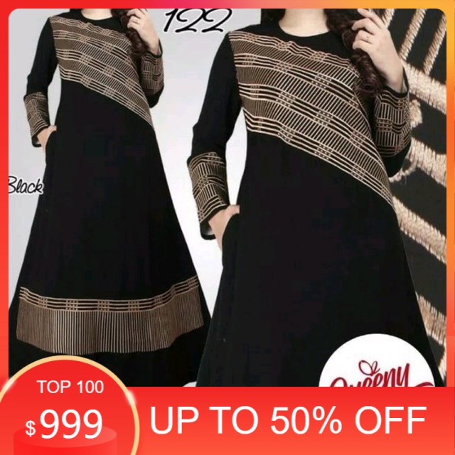 TERBARU Abaya Arab Hitam Bahan Jet Black Saudi Elegant Mewah Gamis Pesta Jubah Turkey Baju Kurung