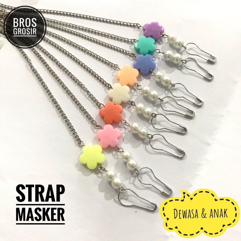 Strap Masker/Kalung Masker/Gantungan/Tali Hijab Dewasa Anak RANTAI SILVER BUNGA KECIL UNYU