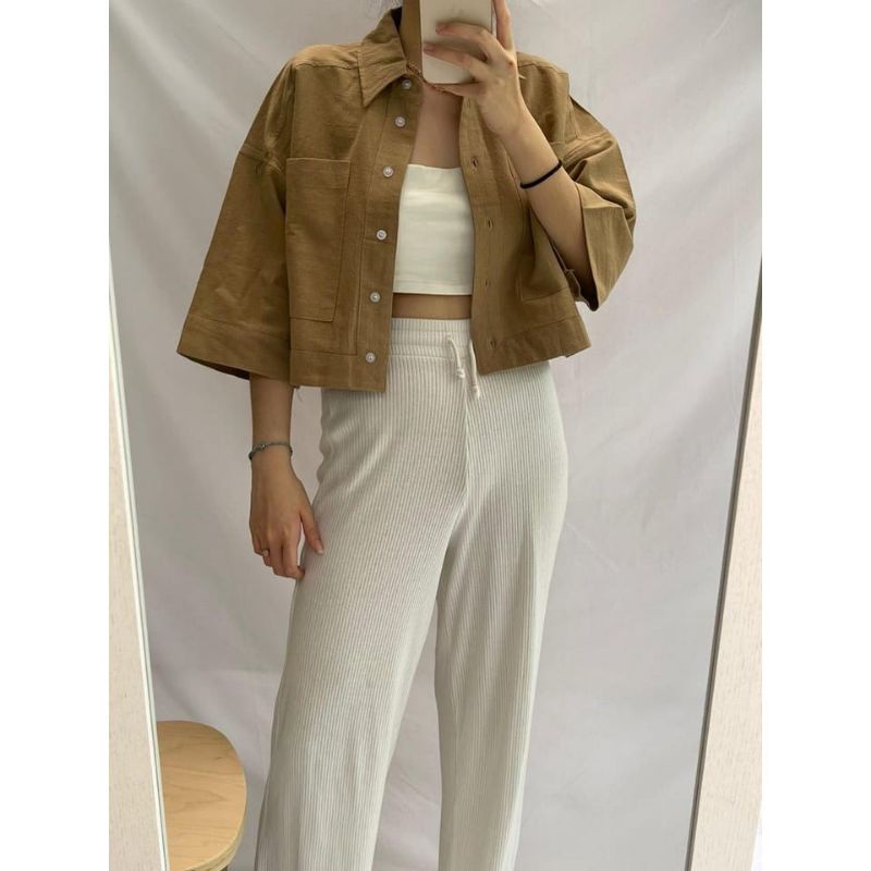 Kemeja Gita Rami Basic Shirt//Kemeja Crop kekinian//kemeja oversize terbaru-Gita 7/8 Mocca