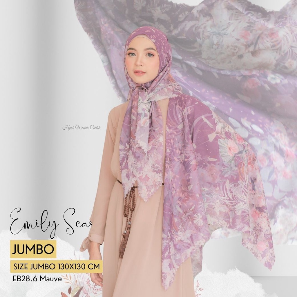 HIRA - Hijabwanitacantik - Segi Empat Emily Scarf Polycotton Jumbo EB28.6 Mauve | Hijab Printing Seg