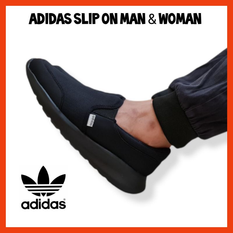 SEPATU ADIDAS_SLIP ON HITAM PRIA DAN WANITA SIZE 31 - 44 UNISEX / SEPATU SEKOLAH ANAK REMAJA DEWASA / SEPATU KULIAH KERJA KASUAL COWOK CEWEK COUPLE MADE IN VIETNAM / SNEAKERS KASUAL PROMO