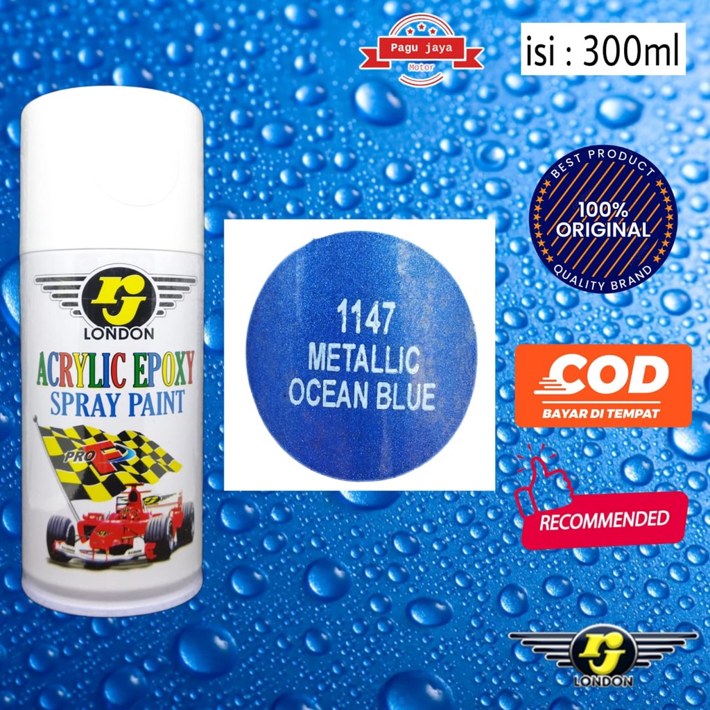RJ LONDON 300 ml cc METALLIC METALIK OCEAN BLUE BIRU LAUT CAT SEMPROT SPRAY PAINT PILOX PILOK
