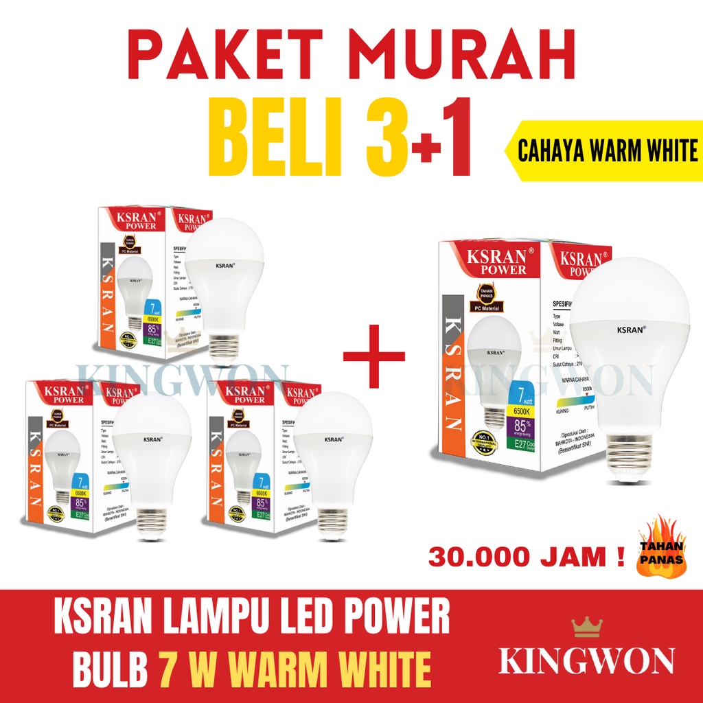 KSRAN Lampu LED 7 watt POWER - BULB (BELI 3 GRATIS 1) BUNDLE