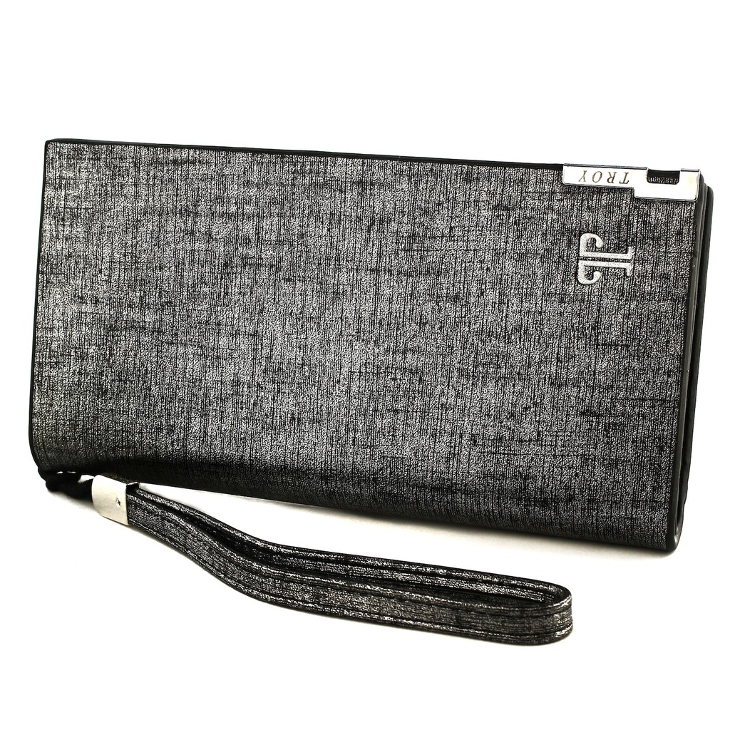 TOKOKOE - Troy Woxsa - Dompet Pria Wanita model Panjang Kulit Vegan dengan Kotak Premium - Silver