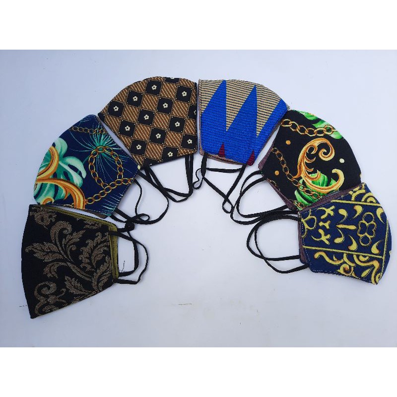 masker kain motif 3lapis/3play,Aerloop,karet kuping,cantolan