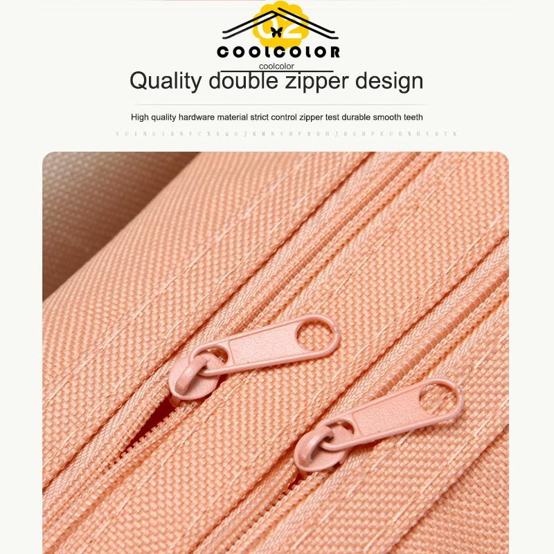 COD Kreatif Double-layer Kapasitas Besar Tas Pena Portabel Tas Alat Tulis Ritsleting Kain Oxford Sederhana- cl
