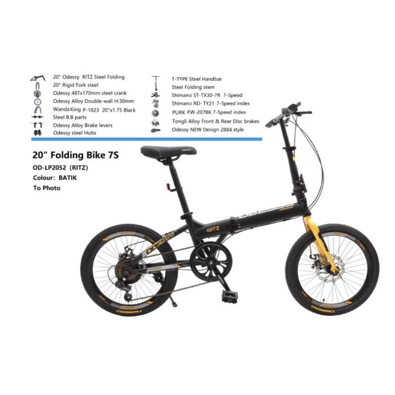 Sepeda Lipat Odessy Ritz 16 20 inch Shimano Original not lunox Garansi SNI Bisa Kredit cicilan cicil-Black Yellow