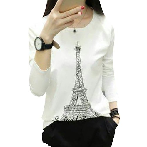 Baju Kaos Wanita Lengan Panjang EIFFEL PARIS - White