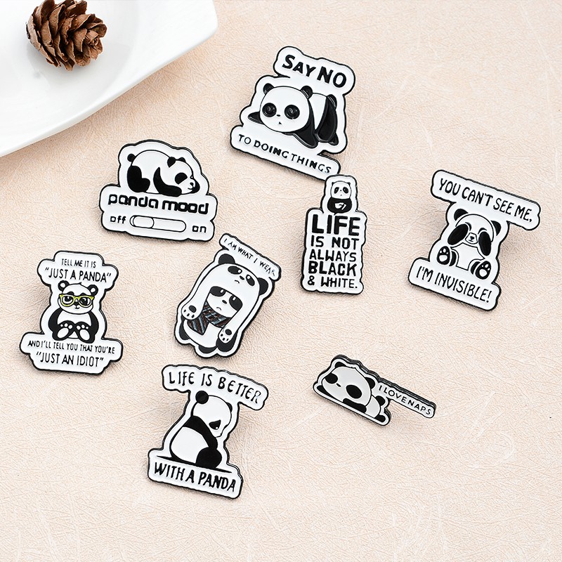 Bros Pin Enamel Bentuk Kartun Panda 8 Gaya Untuk Hadiah