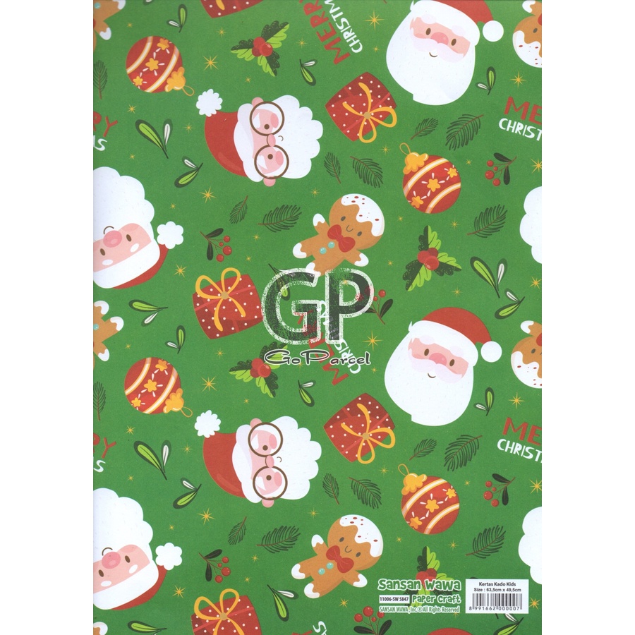 ( 5 Lembar ) NATAL SANWA - KERTAS KADO - GIFT WRAP PAPER SANWA SANSAN WAWA MERRY CHRISTMAS / XMAS / HOLIDAY / SANTA / SNOWMAN / BUNGKUS HADIAH