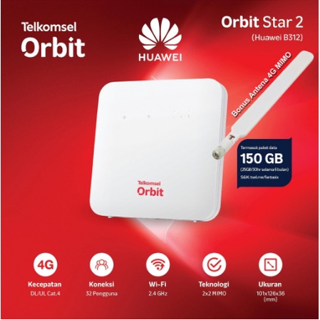 Huawei B312 Orbit Star 2 Modem Router Wifi Telkomsel Free 150Gb