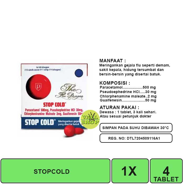 VSHOP. STOP COLD 1 STRIP ISI 4 TABLET - MERINGANKAN GEJALA FLU YANG DISERTAI BATUK